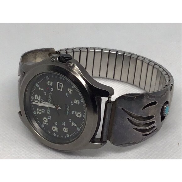 Timex Expedition WR 50M Watch - Gray Dial - Rare Sterling Silver Band - INDIGLO - Picture 9 of 11